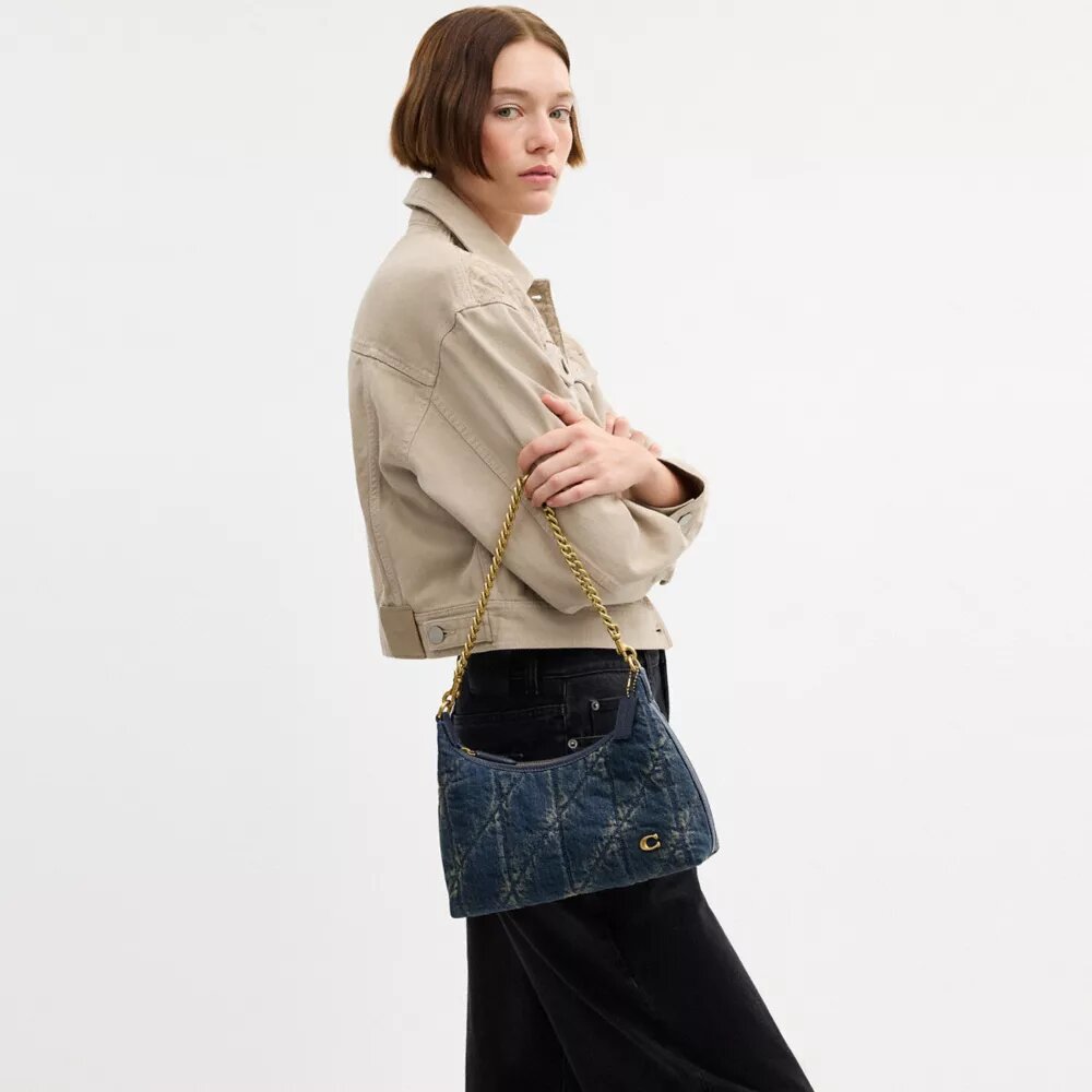 Sac porté épaule Juliet 25 en denim de coton régénératif matelassé