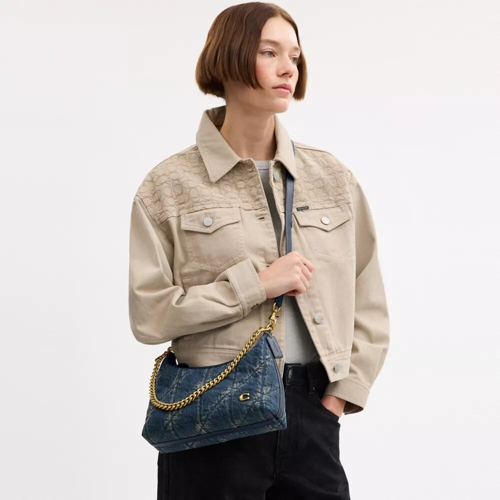 Sac porté épaule Juliet 25 en denim de coton régénératif matelassé