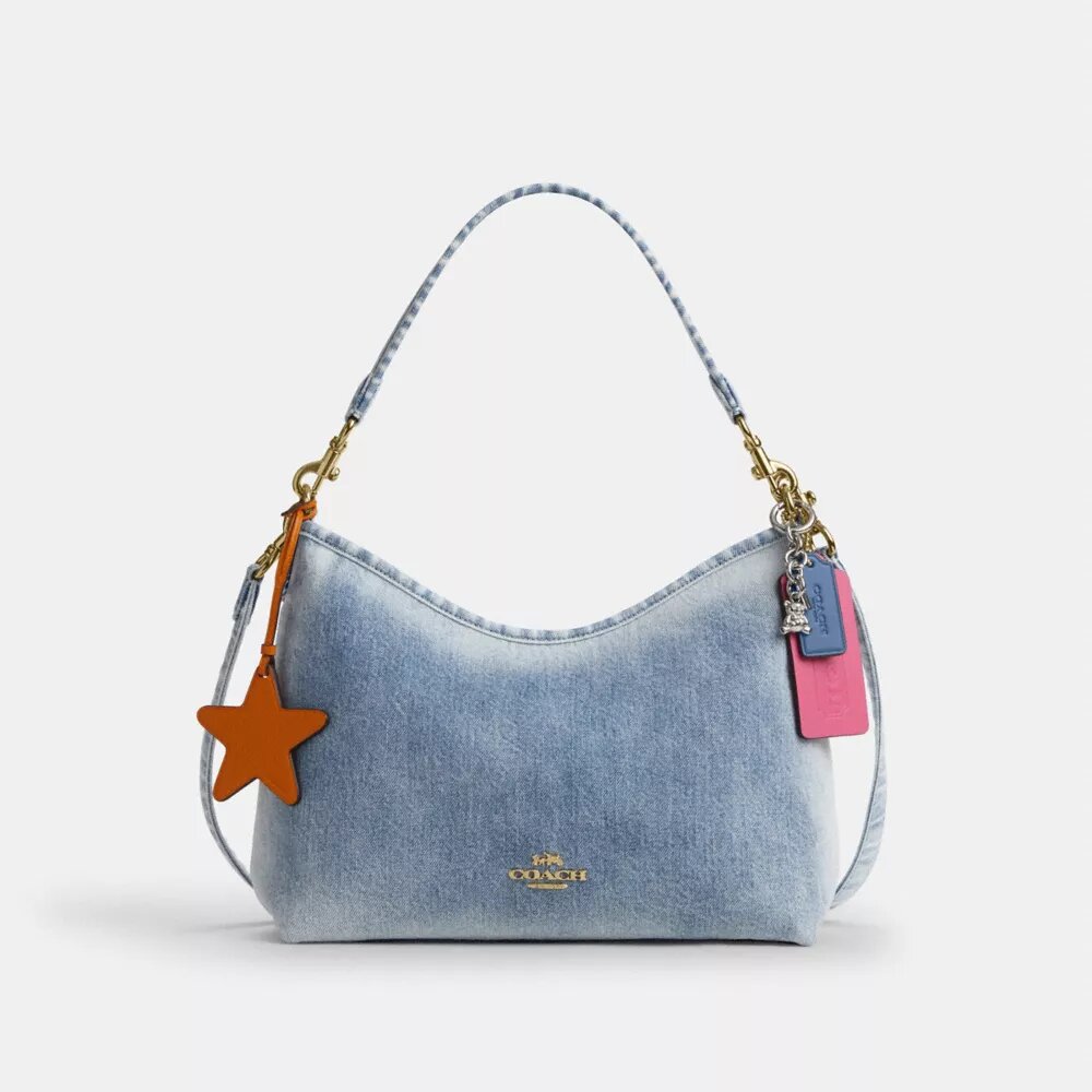 Sac porté épaule Laurel en denim « Loved » avec Charms