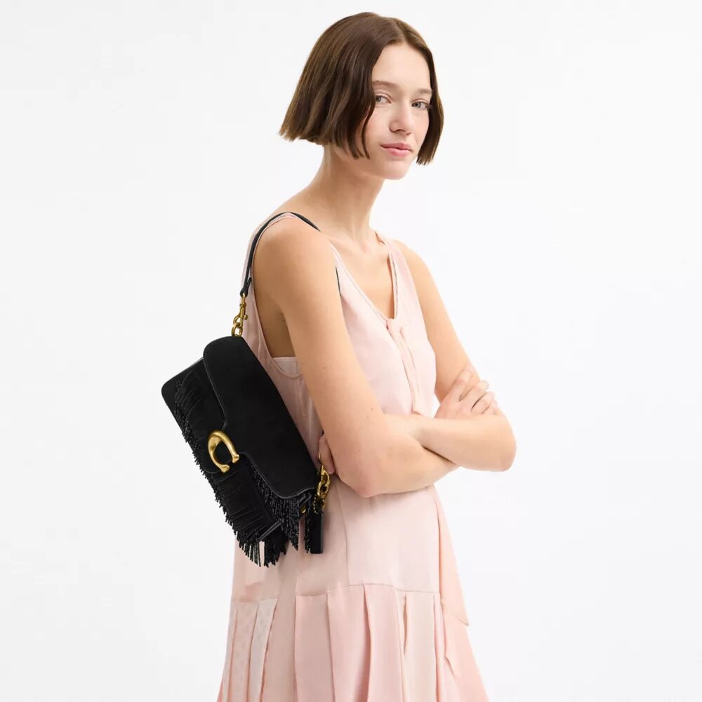 Sac porté épaule Tabby 26 avec franges ornées de perles en cristal