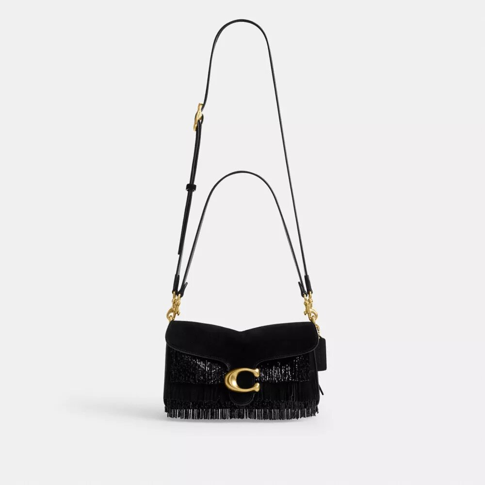 Sac porté épaule Tabby 26 avec franges ornées de perles en cristal