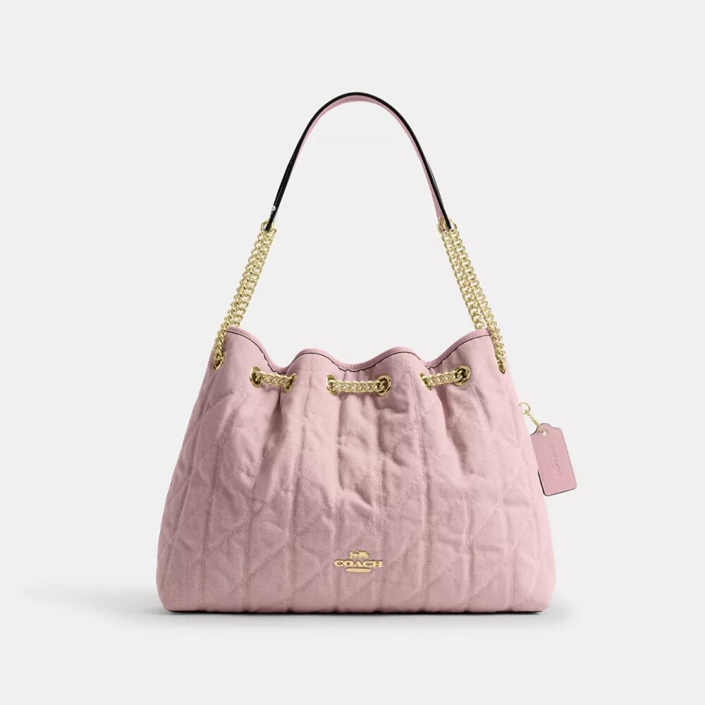 Sacs porté épaule Evelyn en denim « Loved » avec matelassage et breloque
