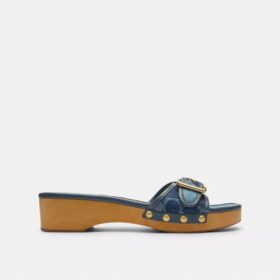 Sandales en bois Margot avec patchwork en denim emblématique