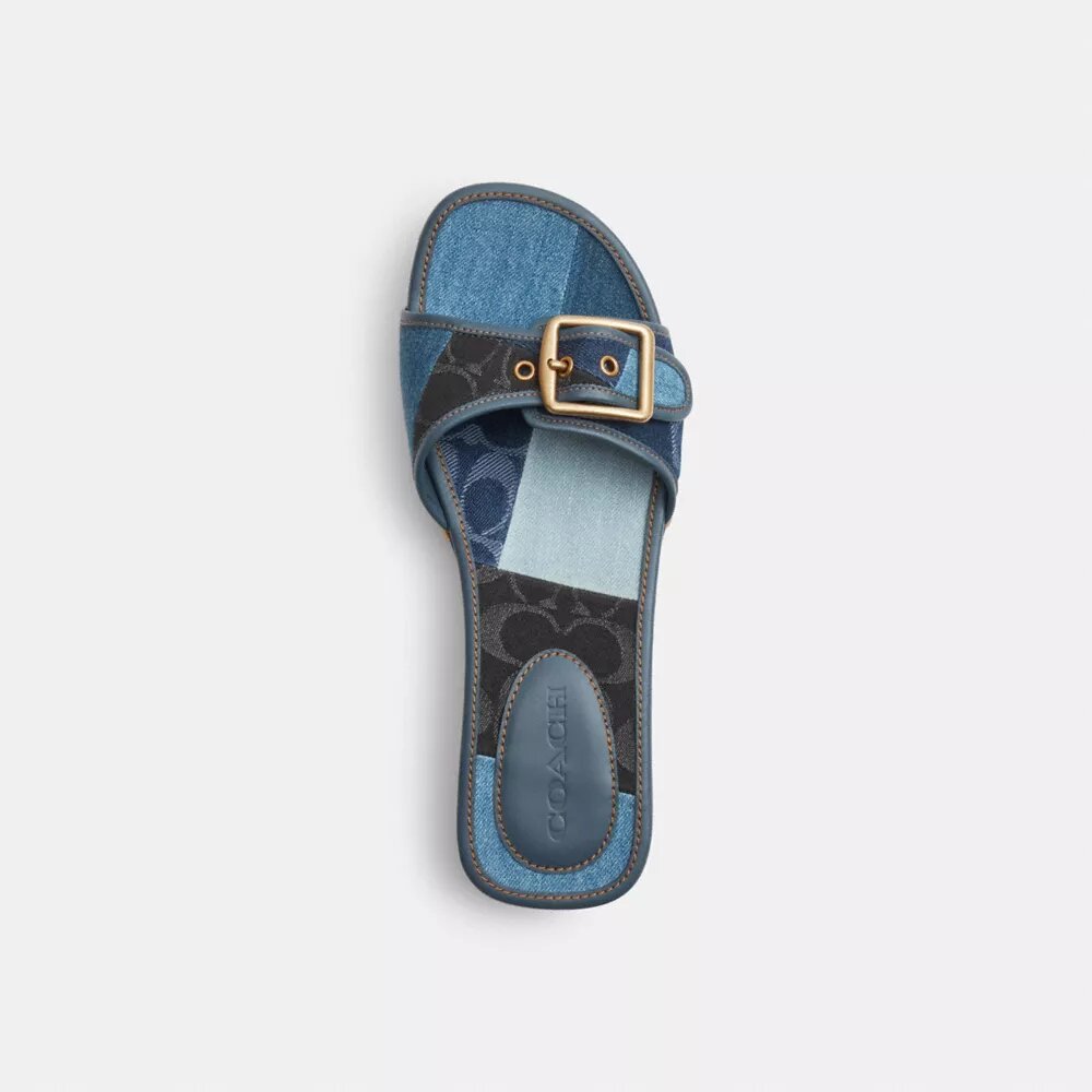 Sandales en bois Margot avec patchwork en denim emblématique