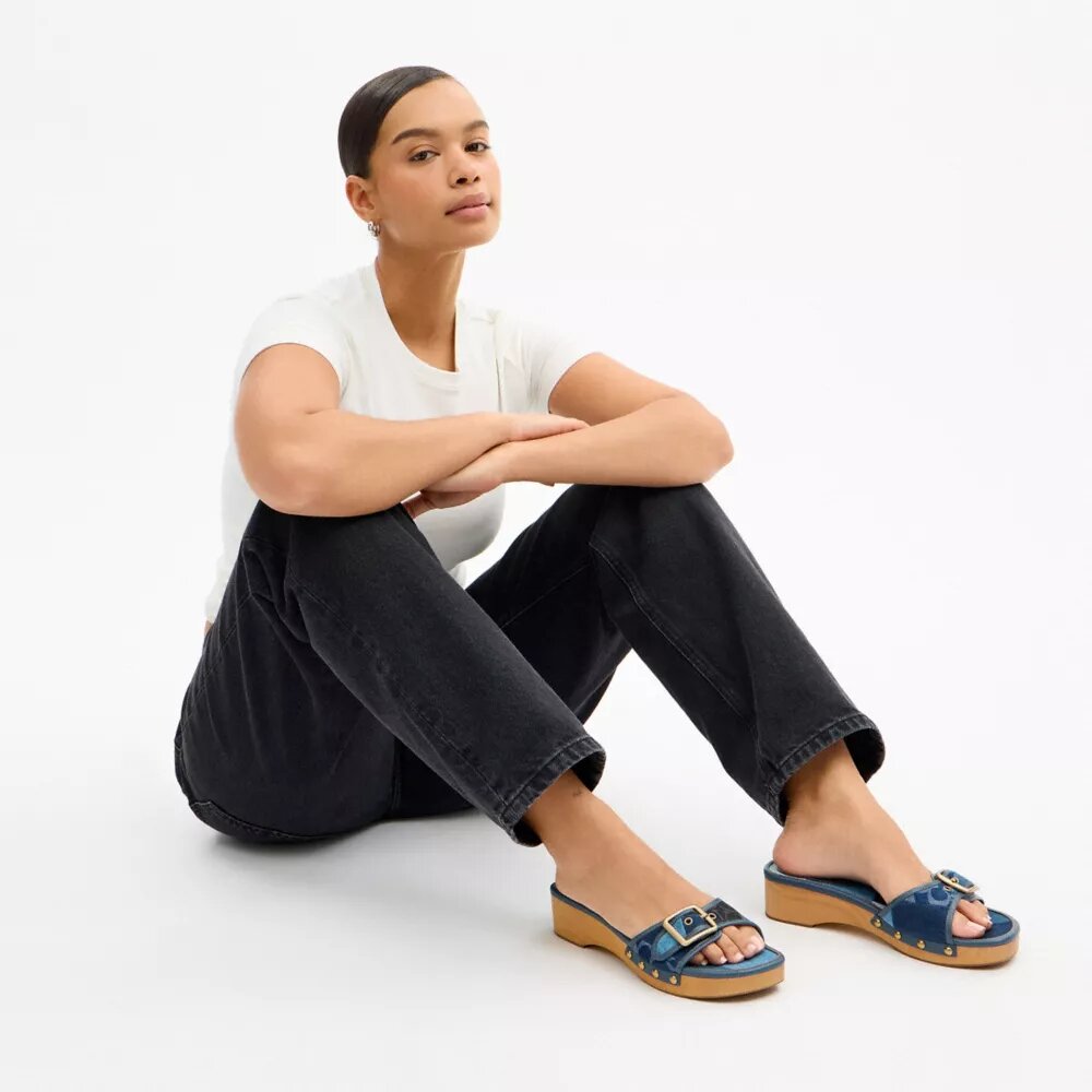 Sandales en bois Margot avec patchwork en denim emblématique