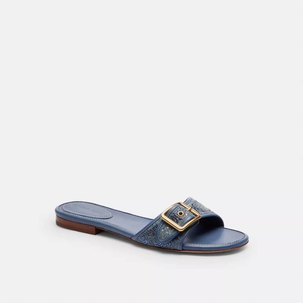 Sandales plates Margot en denim signature pailleté