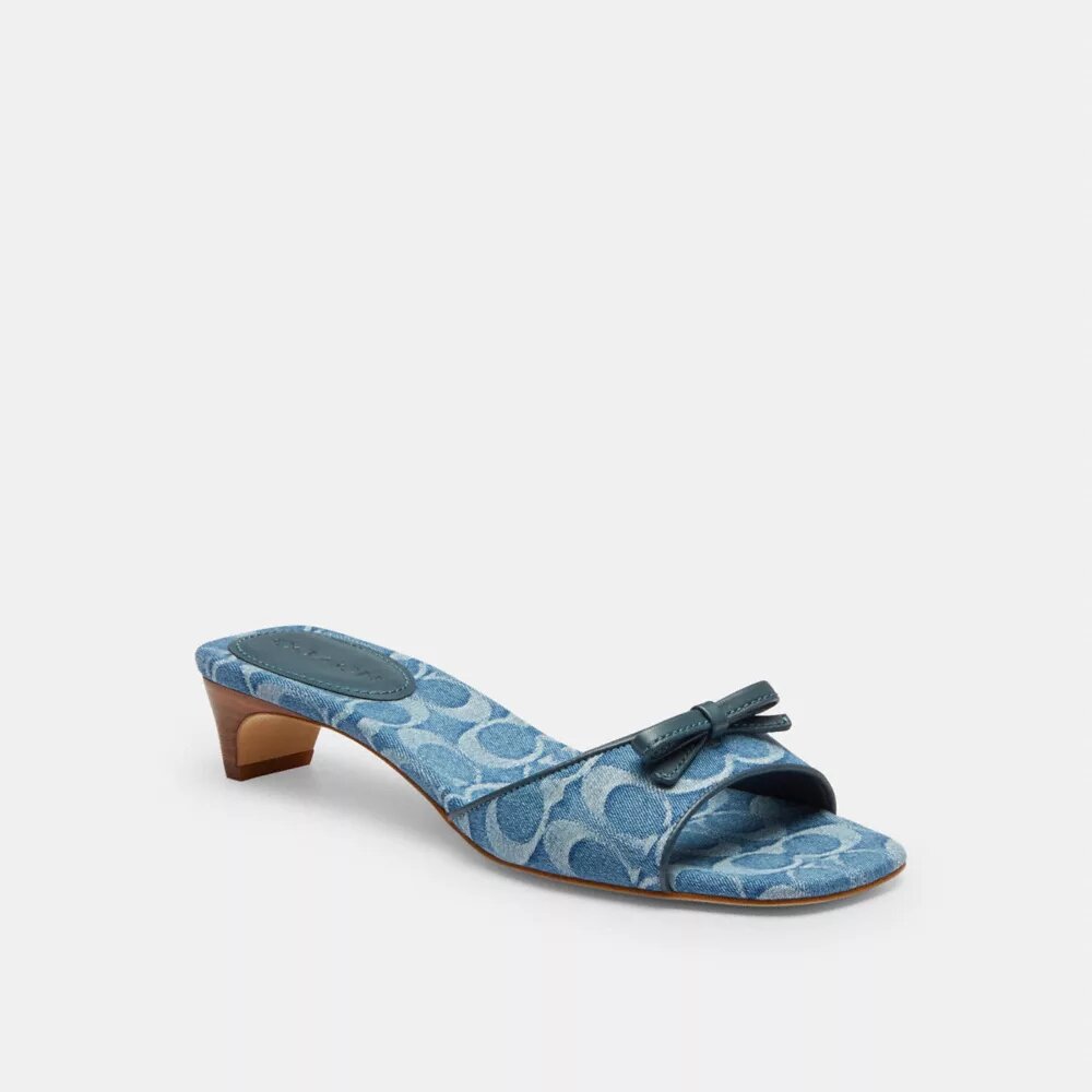 Sandales à talons bobine avec nœud en denim emblématique