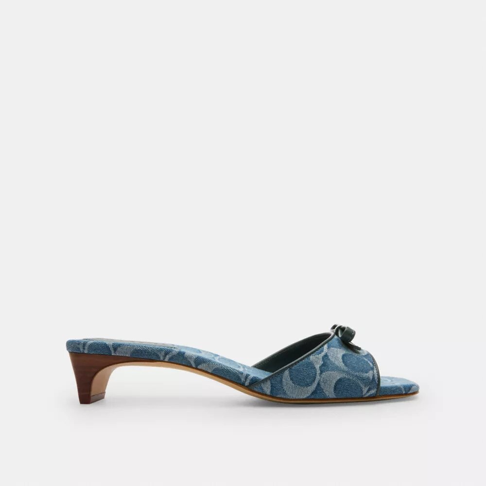 Sandales à talons bobine avec nœud en denim emblématique