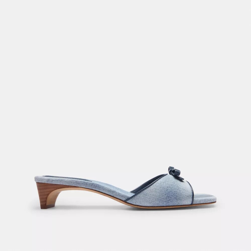 Sandales à talons bobine et nœud en denim « Loved »