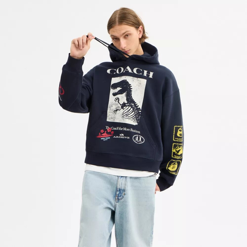 Sweats à capuche ample « Dinosaur Collage » en coton bio
