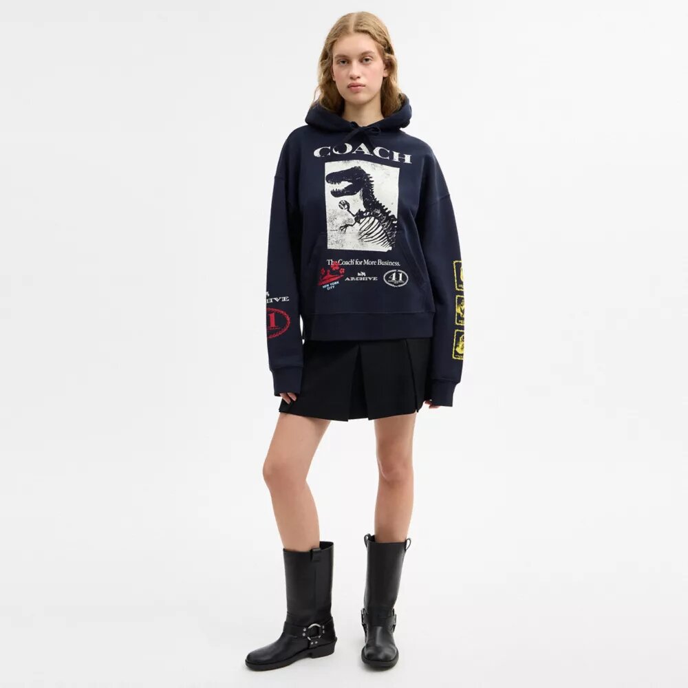 Sweats à capuche ample « Dinosaur Collage » en coton bio