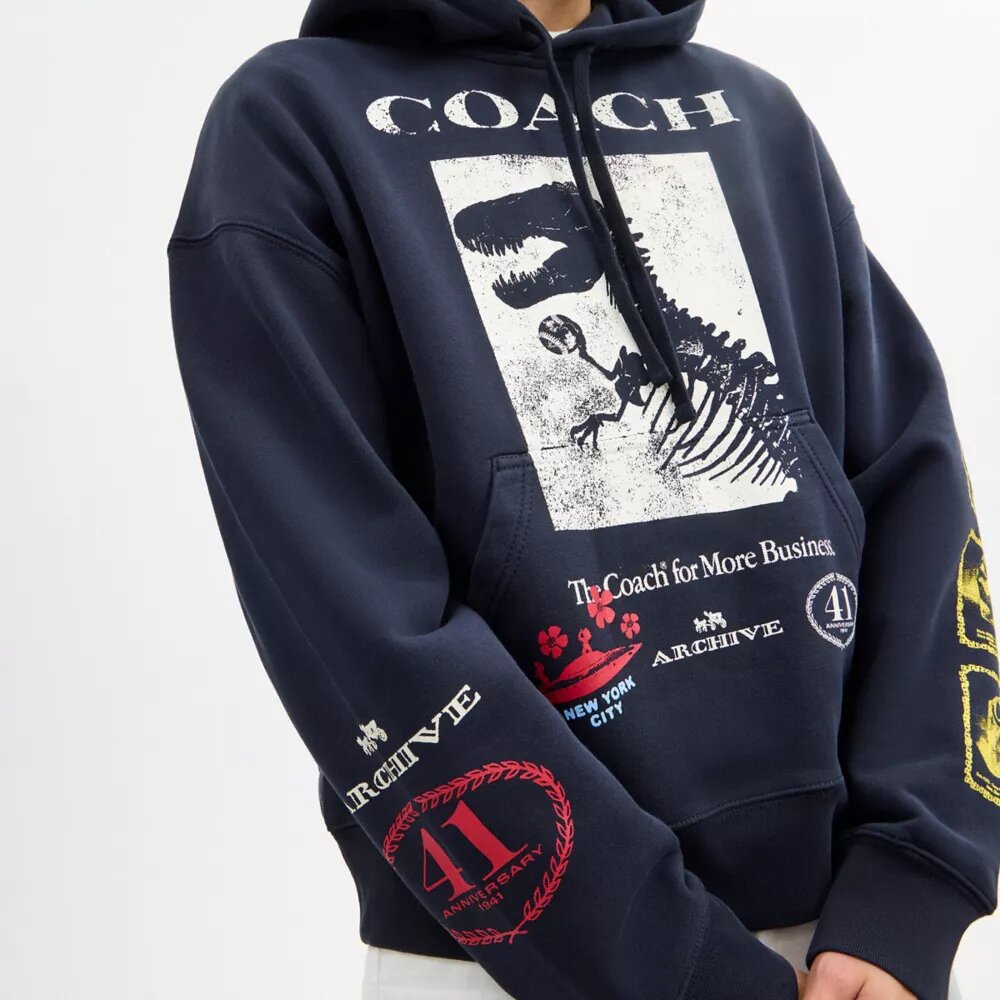 Sweats à capuche ample « Dinosaur Collage » en coton bio