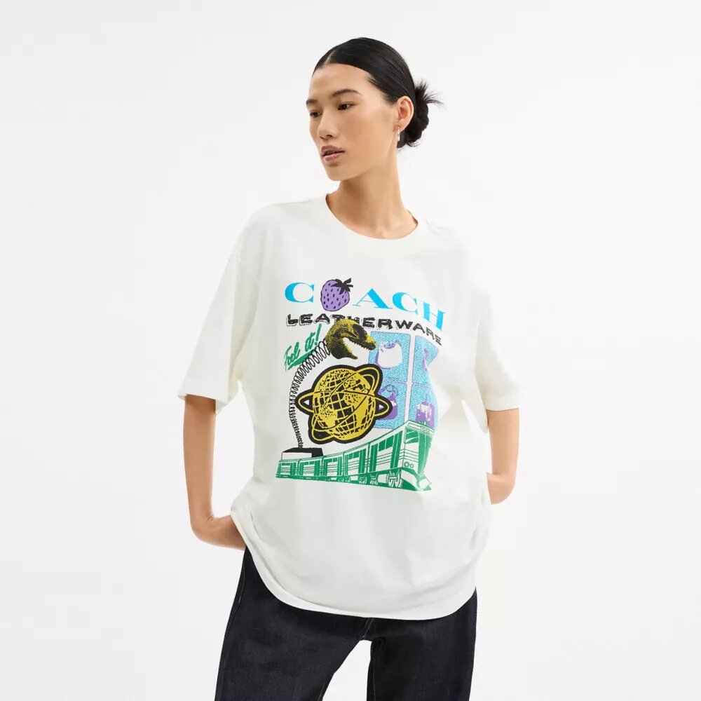 T-shirt ample « Collage Train » en coton biologique