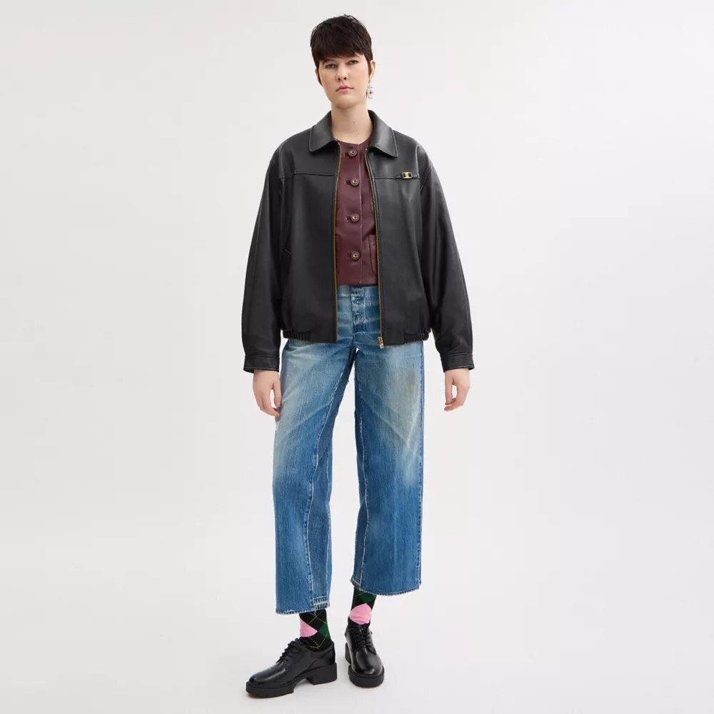 Veste en cuir oversize avec plaque « Heritage C »