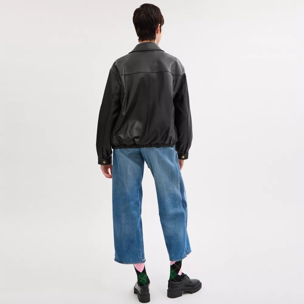 Veste en cuir oversize avec plaque « Heritage C »