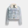 Veste trucker courte en denim Heritage C en coton biologique avec col en peau de mouton