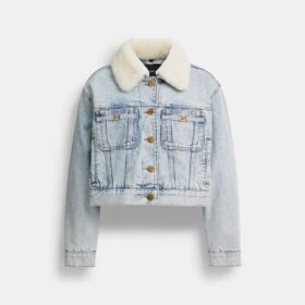 Veste trucker courte en denim Heritage C en coton biologique avec col en peau de mouton
