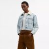 Veste trucker courte en denim Heritage C en coton biologique avec col en peau de mouton