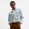 Veste trucker courte en denim Heritage C en coton biologique avec col en peau de mouton
